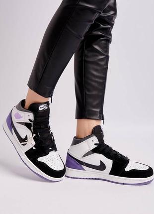 Nike jordan 1 mid se purple высокие фиолетовые сиреневые кроссовки найк джордан тренд весна лето осень жіночі високі фіолетові кросівки