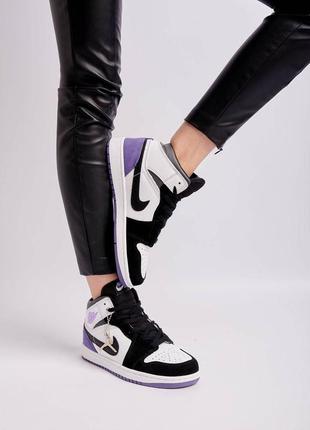 Nike jordan 1 mid se purple высокие фиолетовые сиреневые кроссовки найк джордан тренд весна лето осень жіночі високі фіолетові кросівки3 фото