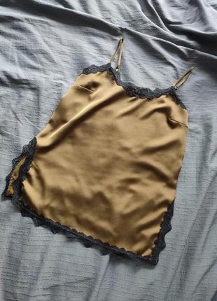 Майка блуза топ в бельевом стиле с кружевом asos сатиновая zara под шелк хаки rover island1 фото