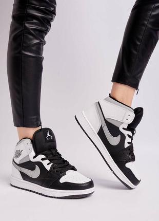 Nike jordan 1 x high gray white брендовые высокие кроссовки найк джордан черно белые серые жіночі високі кросівки тренд весна осінь літо