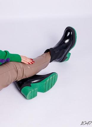 Кожаные лаковые ботинки на зелёной подошве натуральная кожа4 фото