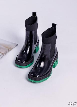 Кожаные лаковые ботинки на зелёной подошве натуральная кожа5 фото
