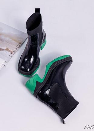 Шкіряні лакові черевики на зеленій підошві натуральна шкіра6 фото