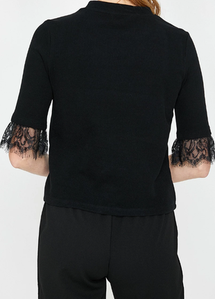 Черная вельветовая кофточка, блузка, футболка с французским кружевом. вельветова кофтина з кружевом.2 фото