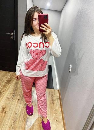 Пижама мишка розовый кофта и штаны для дома