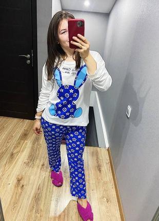 Пижама кофта штаны для дома синий зайчик