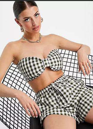 Кроп-топ бандо кольору хакі в клітку (від комплекту) asos design