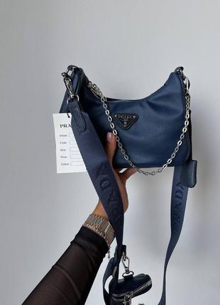 Re-mini edition blue брендовий стильна синя сумочка трендова модель жіноча розкішна блакитна синя сумка2 фото
