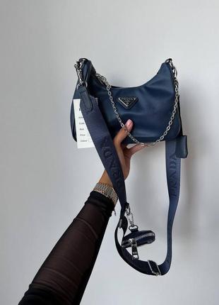 Re-edition mini blue брендовая стильная синяя сумочка в стиле прада трендовая модель жіноча розкішна блакитна синя сумка5 фото