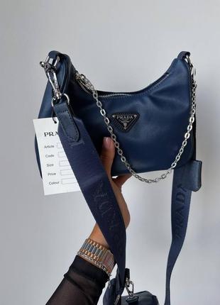 Re-edition mini blue брендовая стильная синяя сумочка в стиле прада трендовая модель жіноча розкішна блакитна синя сумка2 фото