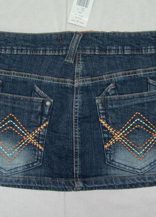 Юбка джинсовая синяя с оранжевым короткая, сток, размер 10, соответствует s/m2 фото