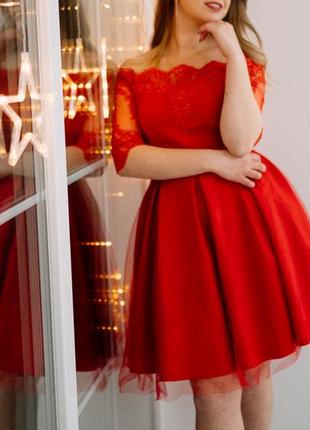 Платье новогоднее, вечернее, праздничное (красное)2 фото