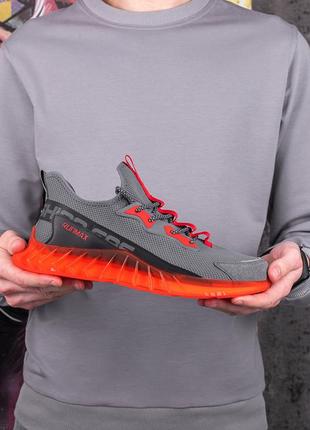 Кроссовки мужские текстильные летние серые с красной подошвой