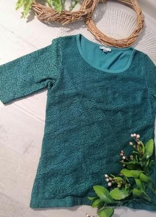 Блузка ізумрудного кольору мереживо повсякдена2 фото