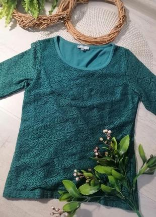 Блузка ізумрудного кольору мереживо повсякдена