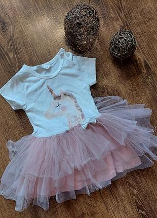 Платье с юбкой пачкой и единорогом  праздничное нарядное