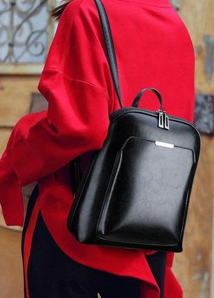 Женский черный городской кожаный  городской рюкзак жіночий ранець сумка 2в14 фото