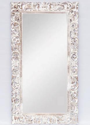 Зеркало прямоугольное настенное в резной деревянной раме белого цвета ажур размеры:180см*70см1 фото