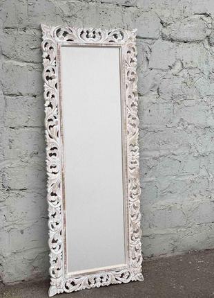 Зеркало прямоугольное настенное в резной деревянной раме белого цвета ажур размеры:180см*70см2 фото