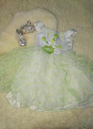 Платье пышное, нарядное, салатовое, фатин блестящее