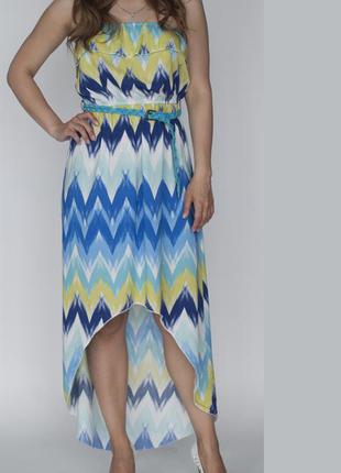 Новое голубое желтое белое платье асимметрия спереди короткое сзади длинное  / сарафан размер 46 48