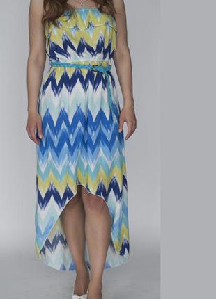 Новое голубое желтое белое платье асимметрия спереди короткое сзади длинное  / сарафан размер 46 482 фото