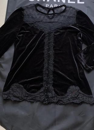 Блузка жіноча оксамитова з мереживом і кристалами в наявності