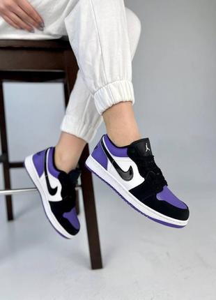 Красивейшие женские кроссовки nike air jordan 1 retro low violet фиолетовые с чёрным