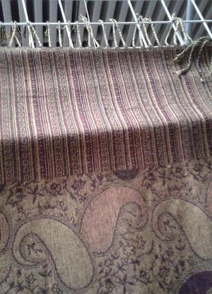 Благородный жаккардовый палантин шарф шаль с кистями в бежево-коричневых тонах jinhog4 фото