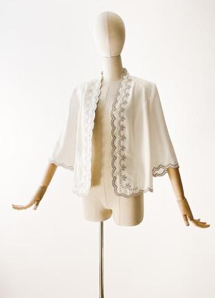 Шикарная винтажная белая блуза с вышивкой, лёгкий летний жакет под топ