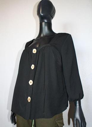 Блуза рубашка черная шифон с квадратным вырезом, по типу бебидолл, 12/40 (4018)
