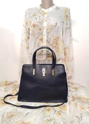 Роскошная кожаная сумка vera pelle италия красивого темно-синего цвета3 фото