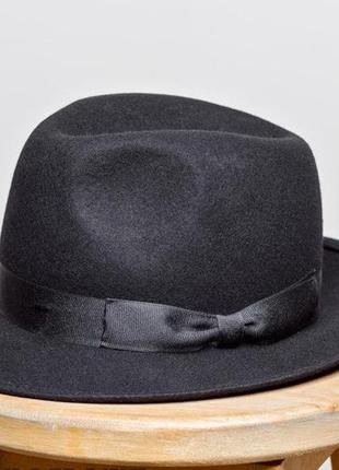 Классическая чёрная мужская фетровая  шляпа  поля 5,4 -5.5 см размер 58 см1 фото