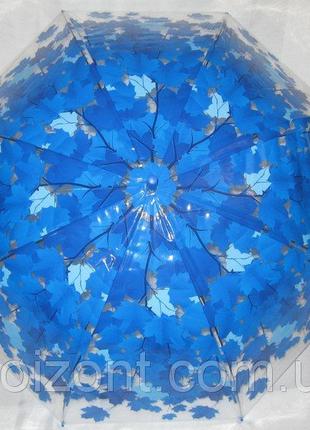 Женский  прозрачный зонт трость  цвет в синих тонах2 фото