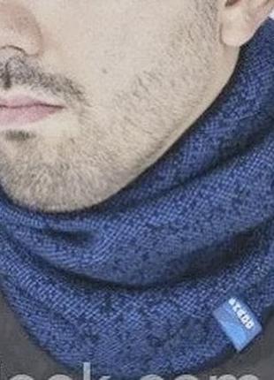 Синий комплект шапка +шарф труба-бафф2 фото