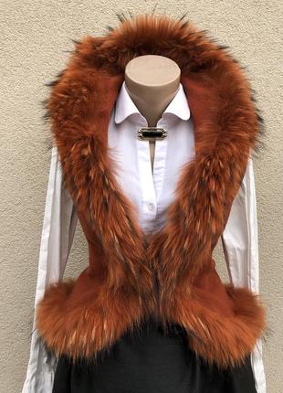 Шерсть100%,наиуральный мех,жилет,безрукавка,michele camillo,