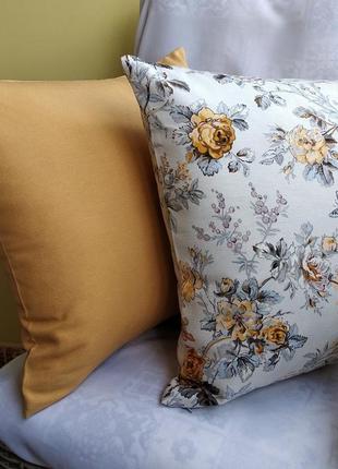 Набір декоративних наволочок 35*35   з жовті  троянди,квіти  для декора , чохли на подушки