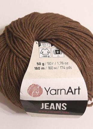 Yarnart jeans ярнарт джинс пряжа нитки для в'язання 50 гр., 160 м, бововна / акрил. коричневий світлий 40