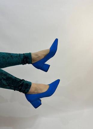 Эксклюзивные туфли лодочки итальянская замша синие5 фото