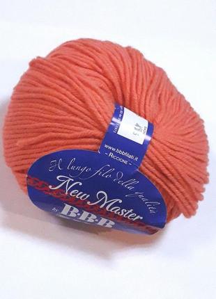 Пряжа шерстяная нитки для вязания италия  ввв 50 грам. 80% шерсть меринос + акрил. оранжево-коралова