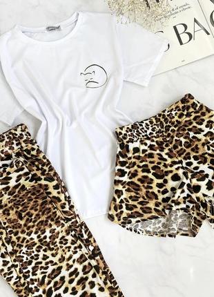 Жіноча бавовняна піжама трійка. жіноча стильна піжамка футболка, шорти, штани1 фото