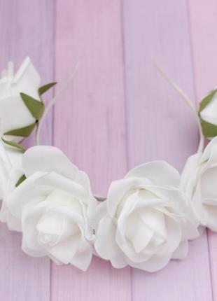Обруч обідок з великими білими трояндами2 фото