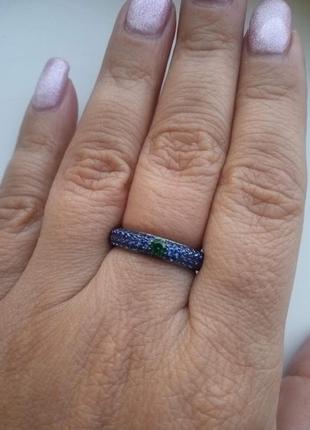 Серебряное кольцо sunlight с синей шпинелью и изумрудом нано2 фото
