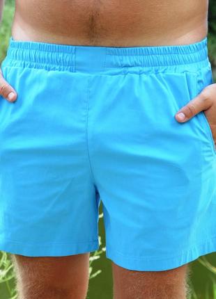 Шорты мужские для плавания купания голубые | пляжные мужские шорты голубого цвета без рисунка