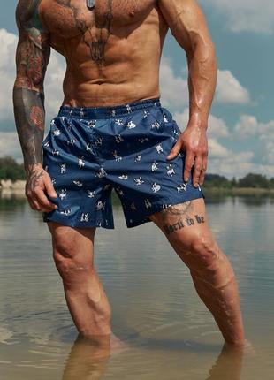 Мужские плавательные шорты с рисунком синего цвета | пляжные мужские шорты синие