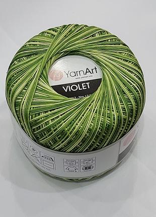 Пряжа нитки для вязания хлопковые   виолет ярнарт violet yarnart 100% меланж салатовий № 188