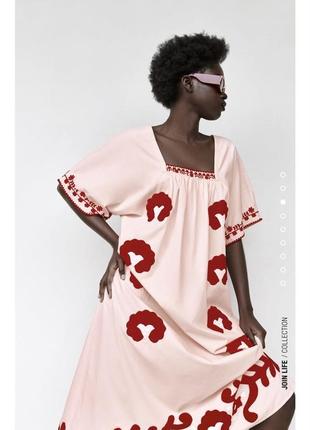 Надзвичайна  міді сукня вишита zara3 фото