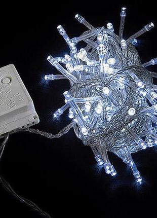 Светодиодная гирлянда на 100 led прозрачный провод электрическая с контроллером белая