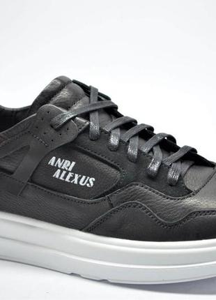Мужские спортивные туфли кожаные кеды черные с белым anri alexus 22654