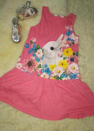 Платье розовое котон, зайка